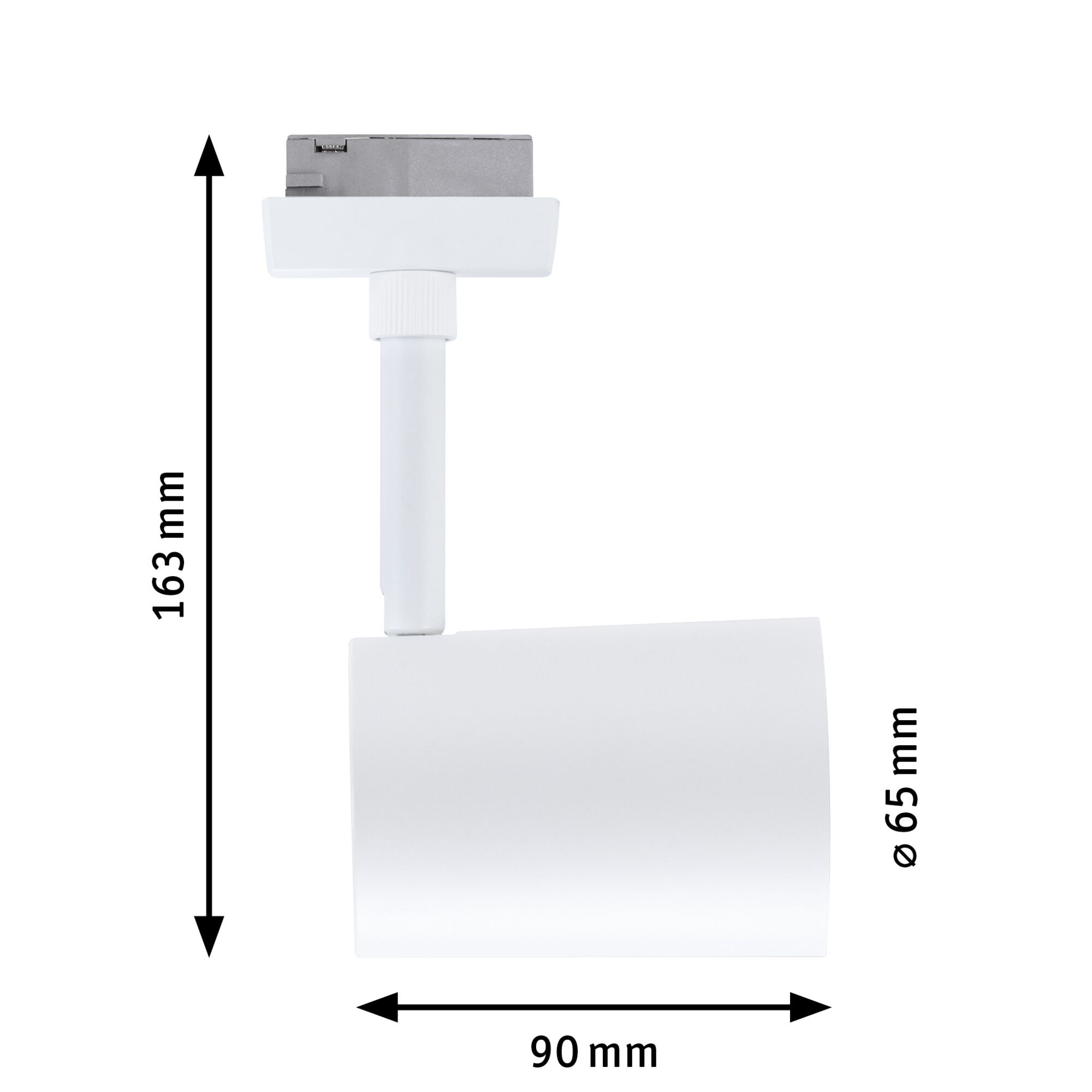 Weißer LED-Spot aus Metall mit 163 mm Höhe und 90 mm Länge für Schienensysteme, moderne Beleuchtung