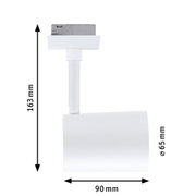 White metal LED spotlight 163 mm high and 90 mm long for track lighting, modern lighting solution