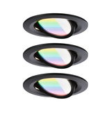 Drei schwarze Einbaustrahler mit schwenkbarem, regenbogenfarben beschichtetem Glas für moderne LED-Beleuchtung