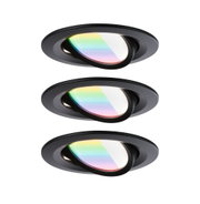 Three black recessed spotlights with adjustable rainbow-coated glass for modern LED lighting solutions
