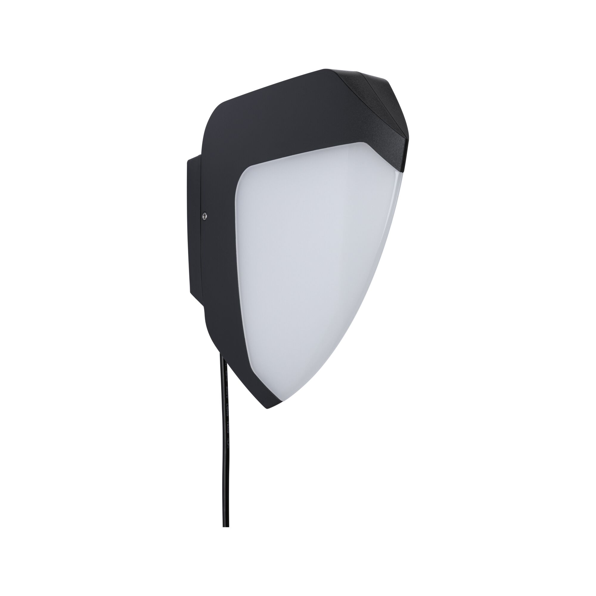 Black outdoor wall light with white diffuser made of plastic for modern exterior lighting