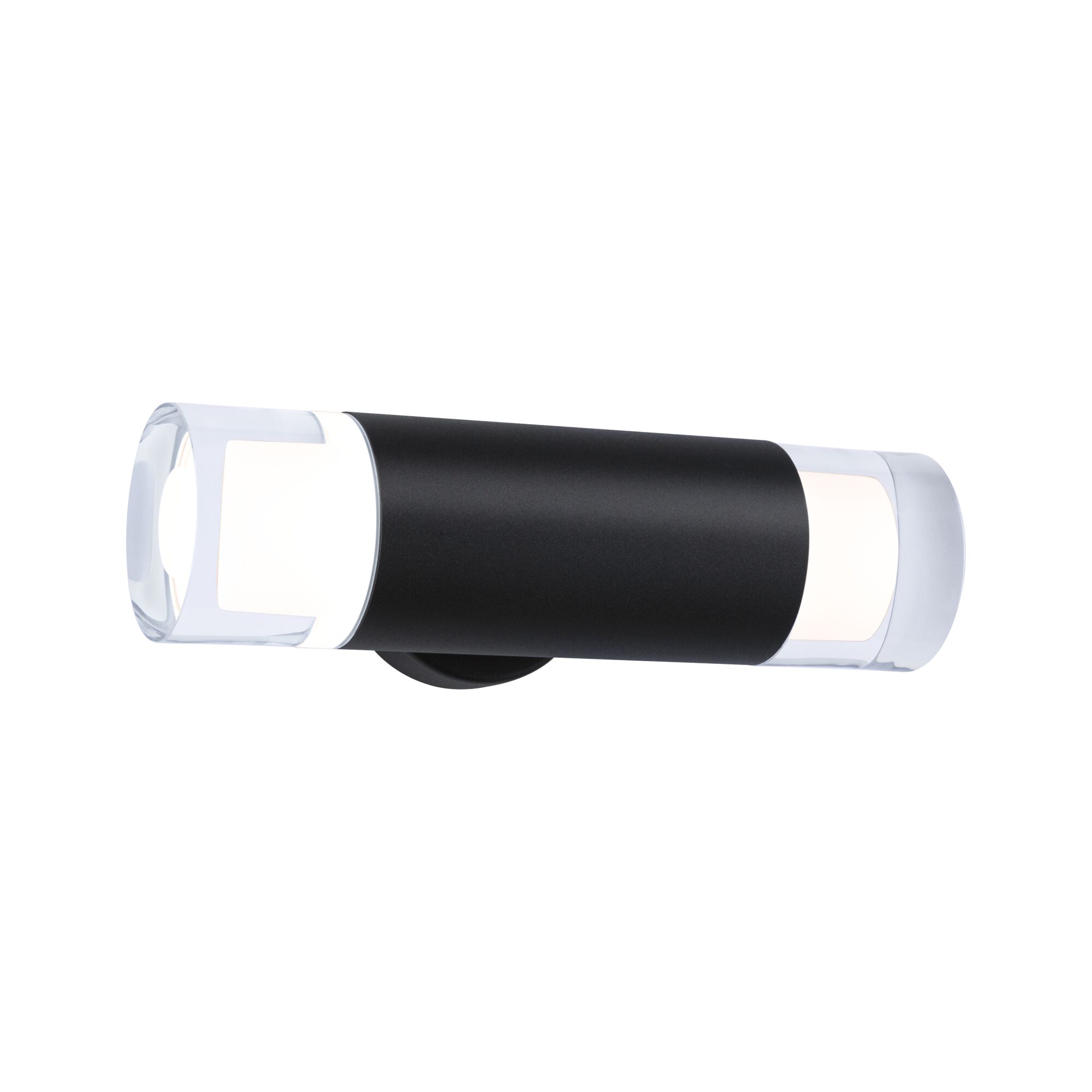 Modern black metal wall light with clear glass and warm white LED light for indoor lighting