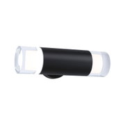 Applique murale moderne en métal noir avec verre transparent et lumière LED blanc chaud pour intérieur