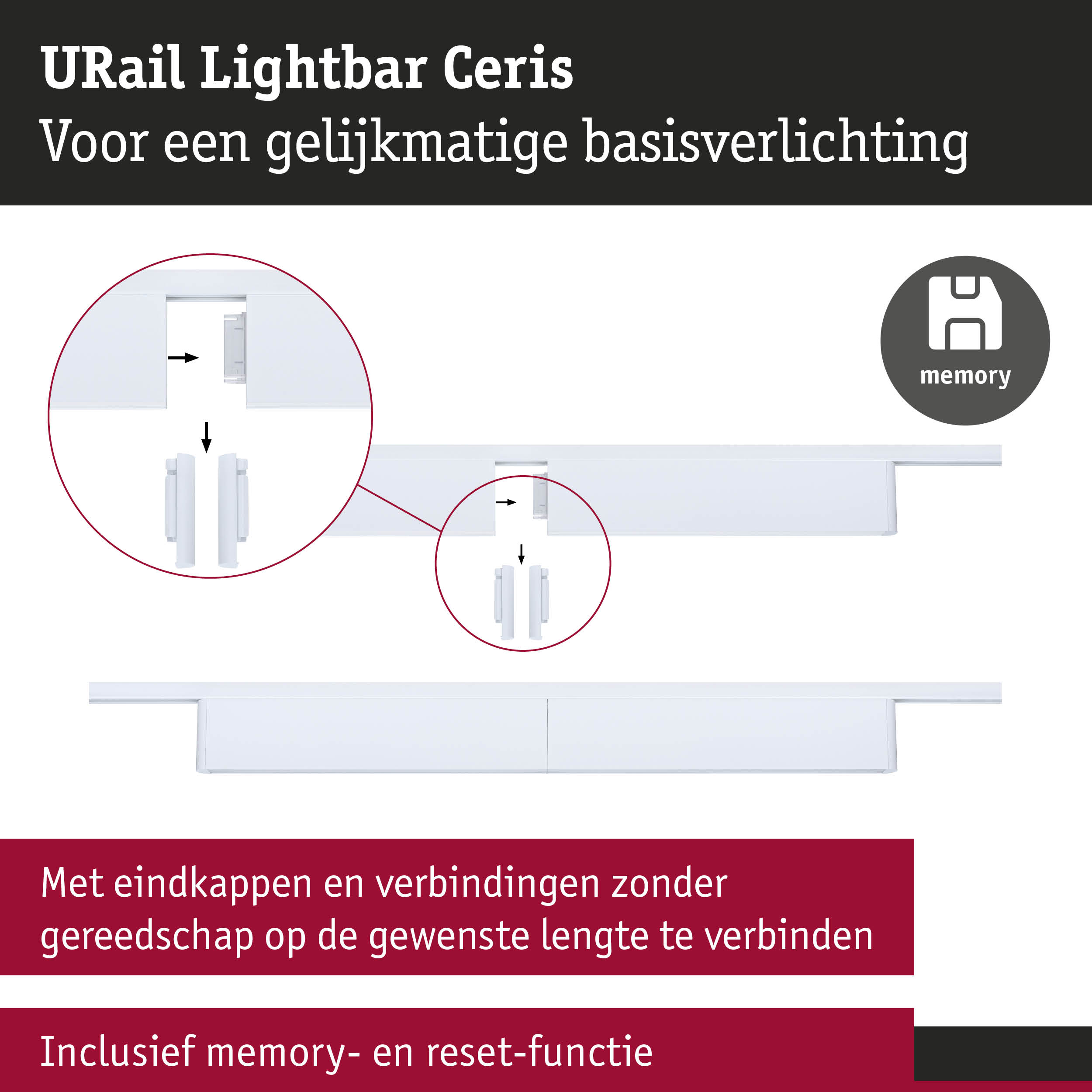 Witte URail Lightbar Ceris rail voor gelijkmatige basisverlichting met geheugenfunctie