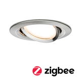 Round brushed aluminum spotlight in silver with warm white LED light for modern indoor lighting