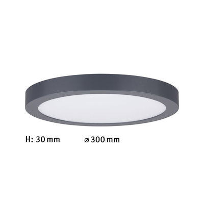 Plafonnier LED rond et plat gris avec diffuseur blanc, diamètre 300 mm, hauteur 30 mm