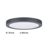 Plafonnier LED rond et plat gris avec diffuseur blanc, diamètre 300 mm, hauteur 30 mm