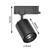 Schwarzer LED-Spot aus Metall mit 78 mm Durchmesser und 142 mm Höhe für moderne Innenbeleuchtung