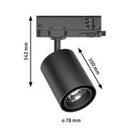 Schwarzer LED-Spot aus Metall mit 78 mm Durchmesser und 142 mm Höhe für moderne Innenbeleuchtung