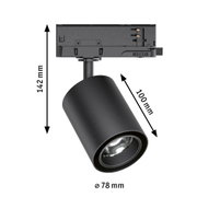 Schwarzer LED-Spot aus Metall mit 78 mm Durchmesser und 142 mm Höhe für moderne Innenbeleuchtung