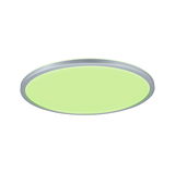 Plafonnier LED rond avec cadre en aluminium argenté et lumière verte pour intérieurs modernes
