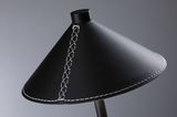 Abat-jour noir en cuir avec couture blanche, accessoire d'éclairage design moderne