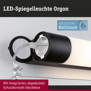 Schwarze LED-Spiegelleuchte Orgon mit integrierter Schutzkontakt-Steckdose für Badezimmerbeleuchtung