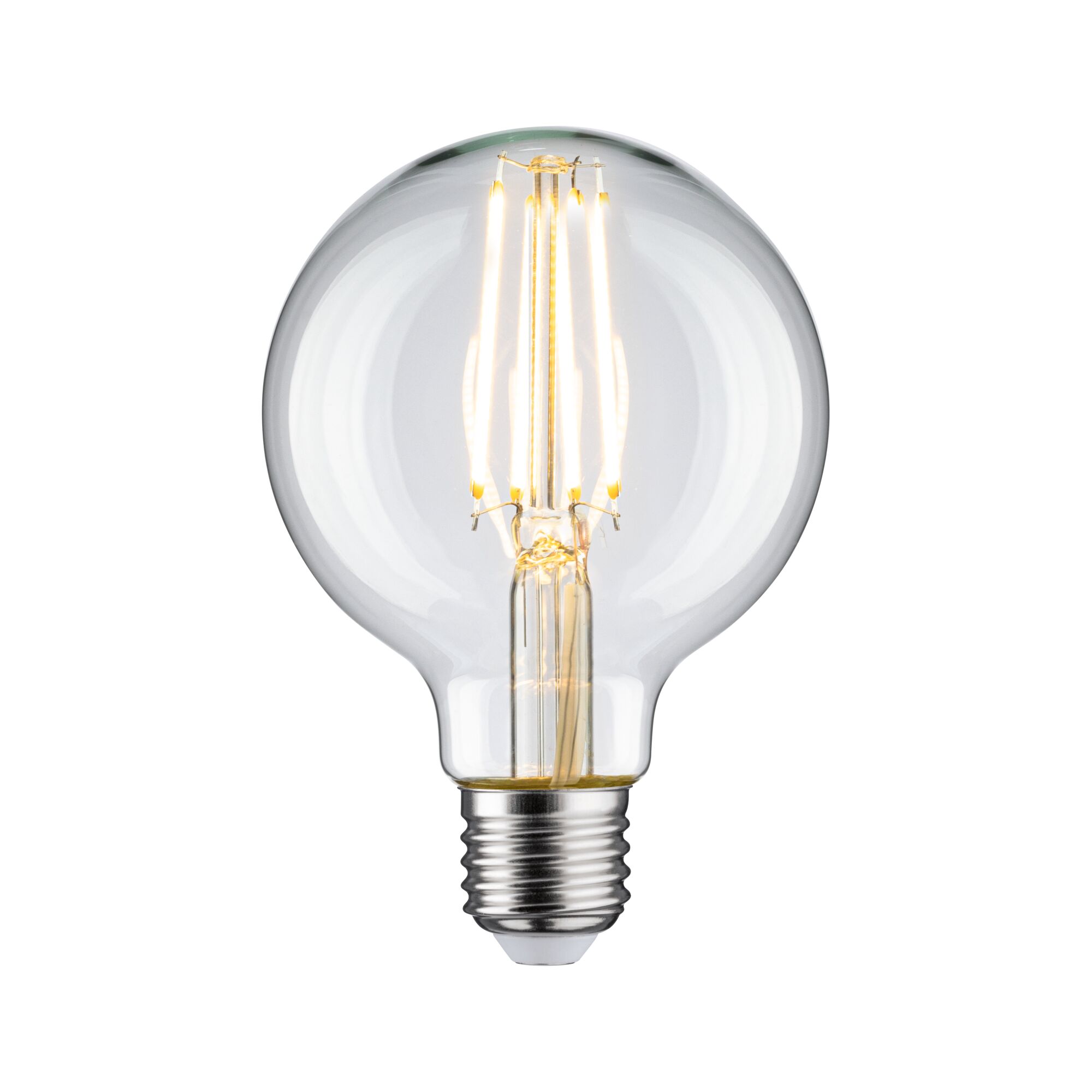 Klarer LED-Glühbirne mit sichtbaren Filamenten und E27-Fassung für energiesparende Beleuchtung