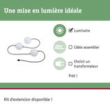 Trois luminaires sphériques blancs avec câble noir, kit d'éclairage sans câble ni transformateur
