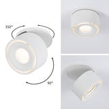 White metal LED ceiling spotlight with 350° rotatable head and 90° adjustable beam for versatile lighting