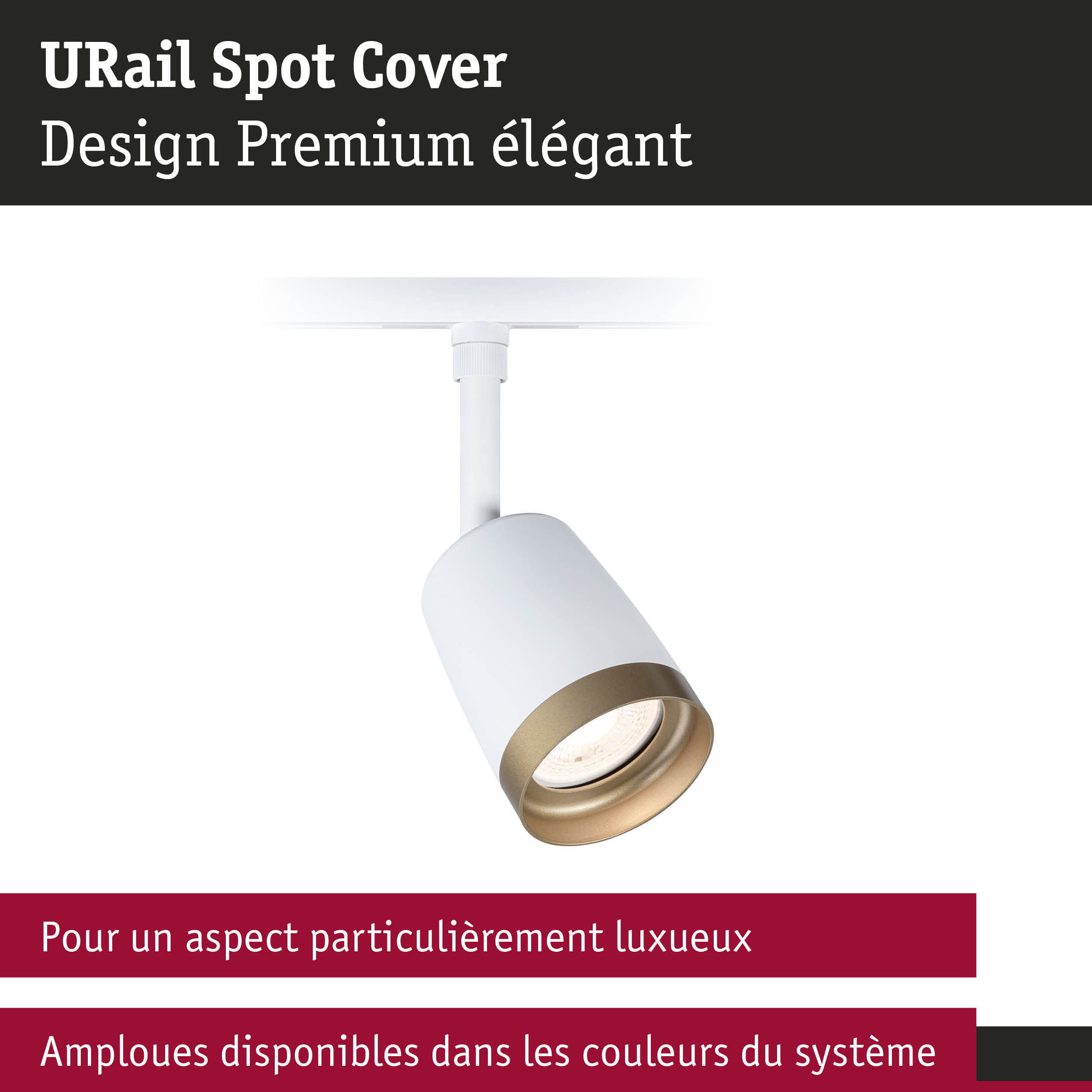 Spot URail Spot Cover blanc avec bord doré pour un éclairage LED sur rail élégant