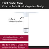 Weißer URail Pendel Aldan LED-Hängeleuchte mit höhenverstellbarem Design und scharfem Lichtkegel