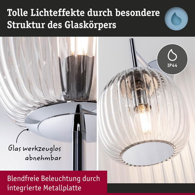 Wandlampe mit klarem geripptem Glas und integrierter Metallplatte für blendfreie Beleuchtung