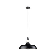Black metal pendant lamp with matte finish and silver accent, modern hanging light for living room