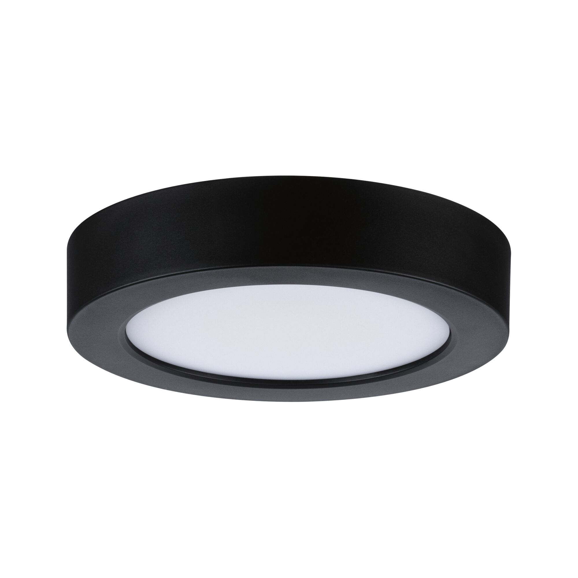Plafonnier LED rond en métal noir avec diffuseur blanc pour éclairage intérieur moderne
