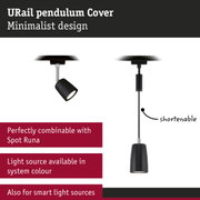 Minimalist black URail pendant cover with shorten cable compatible with Spot Runa lighting system