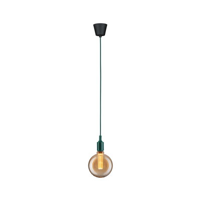 Hanglamp met groene kabel en amberkleurige lamp voor moderne woonverlichting