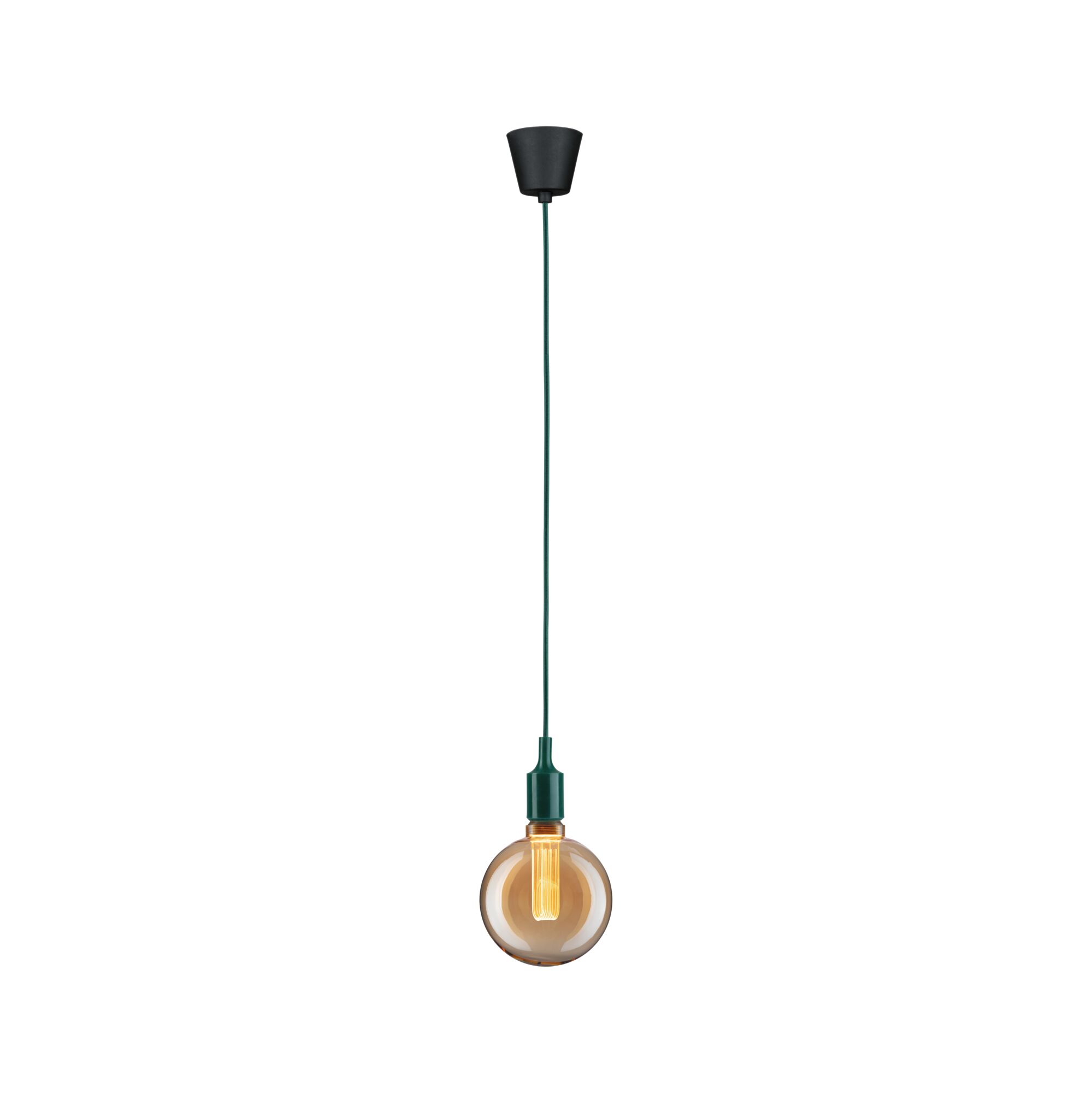 Pendant lamp with green cord and amber bulb for stylish modern home lighting