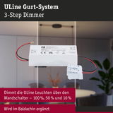 Weißer ULine Gurt-System 3-Stufen Dimmer mit Kabeln zur Wandmontage für LED-Beleuchtung