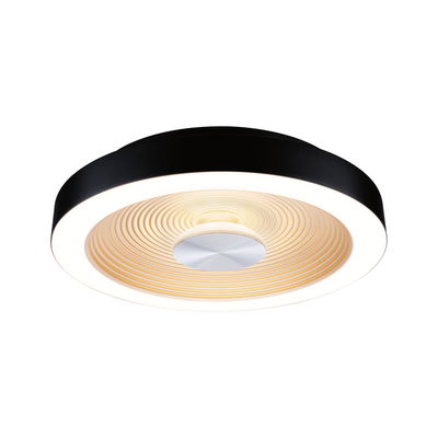 Round ceiling light with black frame and warm white LED, modern design featuring concentric rings