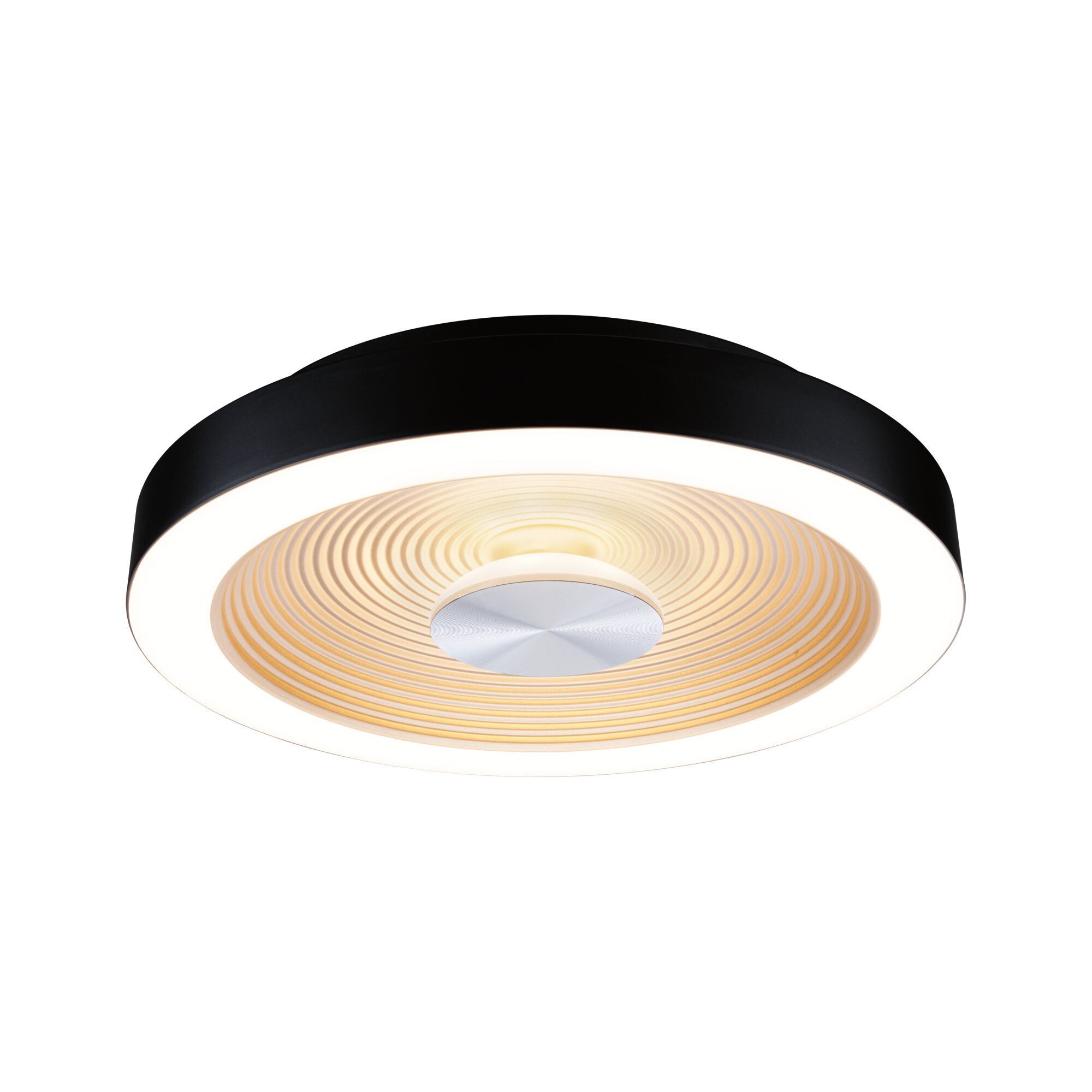 Plafonnier LED Volea IP44 3000K 950lm / 0lm 230V 3,5W / 13W gradable Noir/Doré Plafonnier rond avec cadre noir et LED blanc chaud, design moderne avec anneaux concentriques