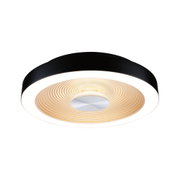 Round ceiling light with black frame and warm white LED, modern design featuring concentric rings