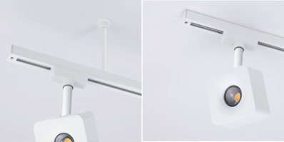 Projecteur LED sur rail en métal blanc au design carré pour un éclairage d'intérieur flexible