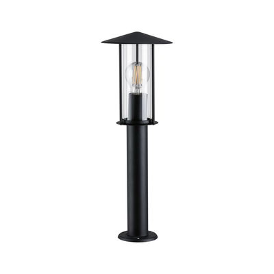 Lampe extérieure noire en métal avec verre transparent et ampoule LED visible pour éclairage de jardin
