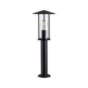 Sort metal udendørslampe med klart glas og synlig LED-pære til havebelysning