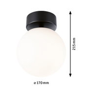 Round ceiling light with white glass and black metal mount, 170 mm diameter, 215 mm height