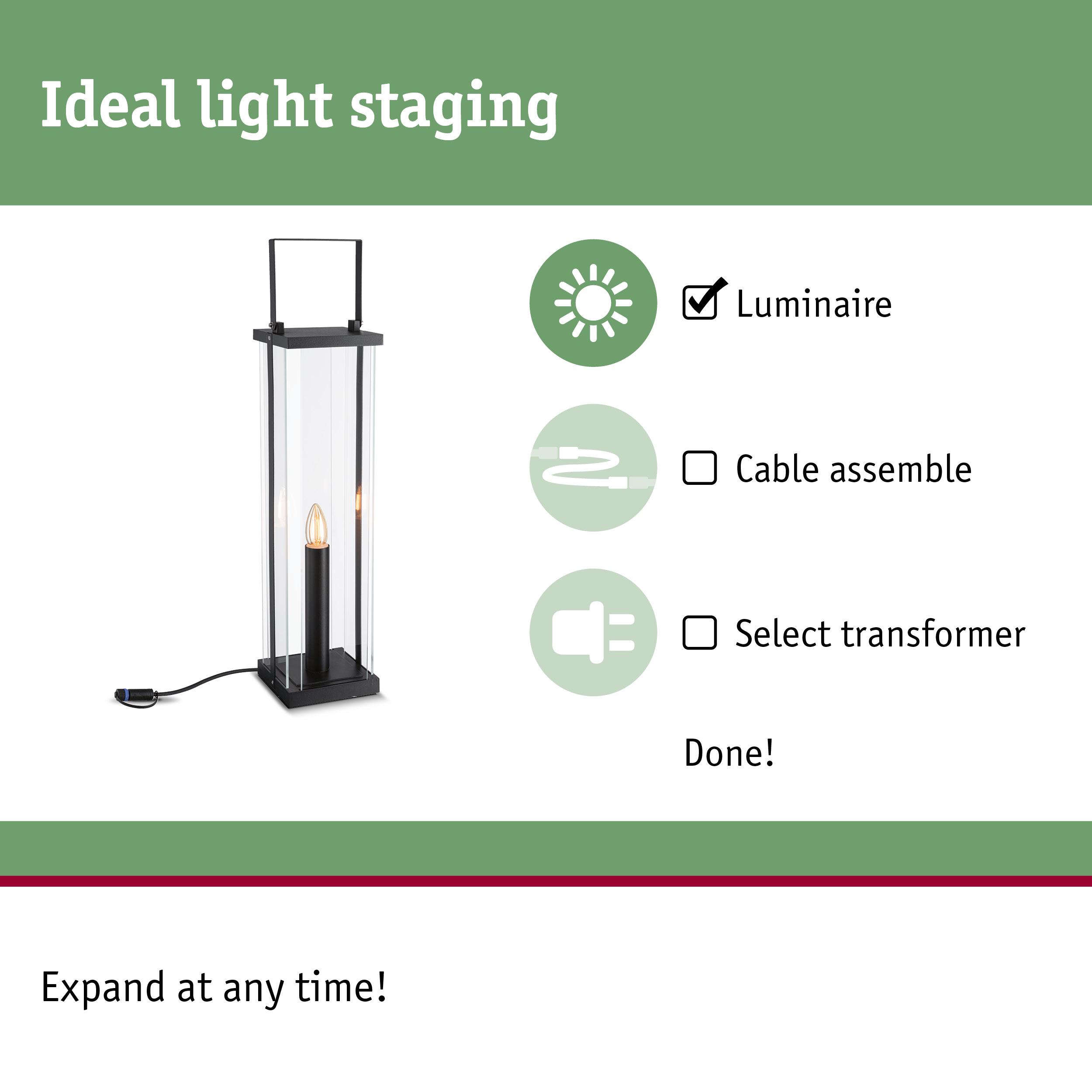 Black lantern with glass and candle bulb, ideal for light staging and indoor decoration