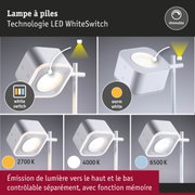 Lampe LED à piles blanche avec technologie WhiteSwitch dimmable et températures de couleur réglables de 2700K à 6500K