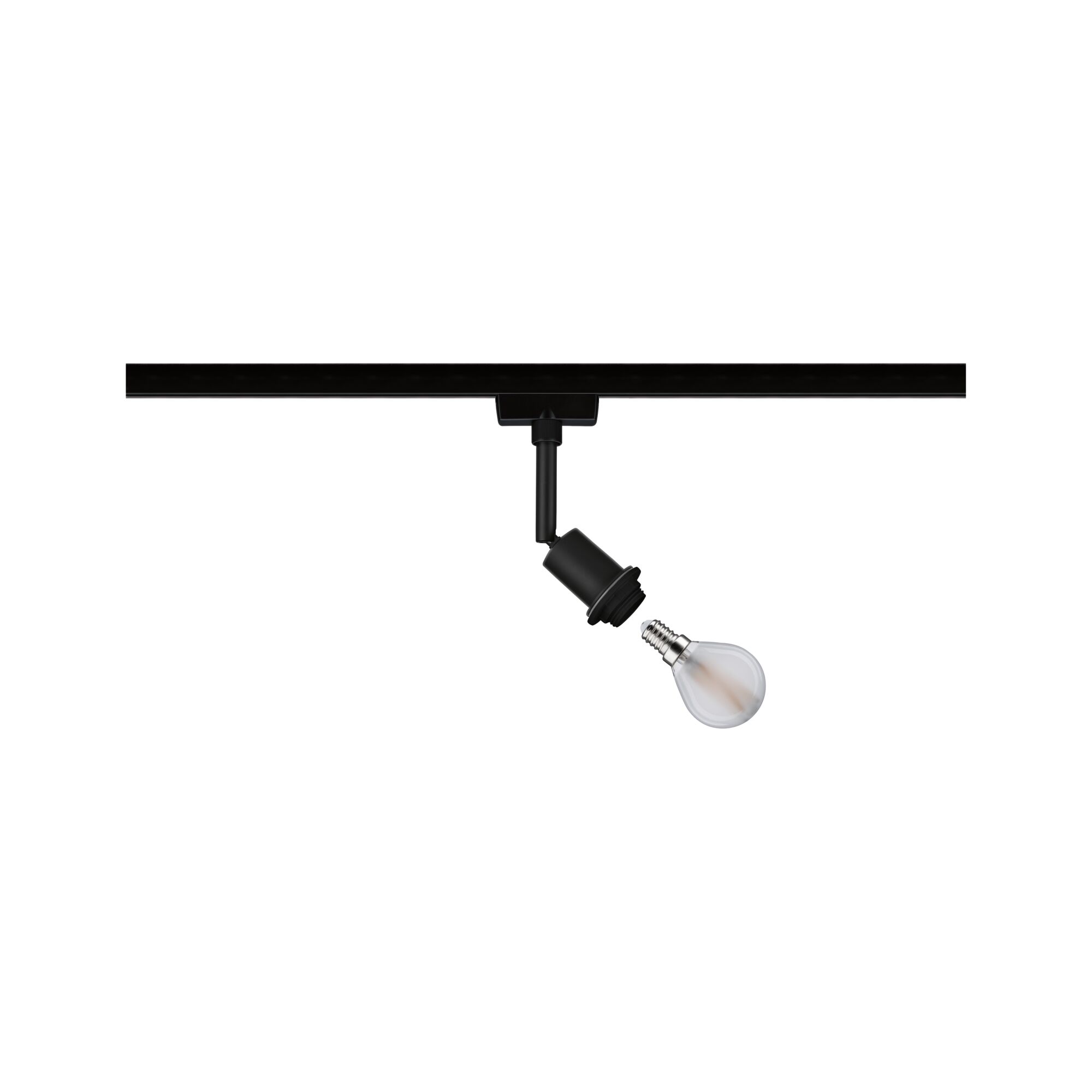 Black track light with detachable glass bulb for versatile lighting solutions in interiors
