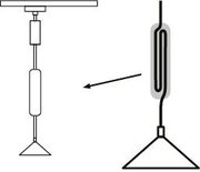 Technical drawing of a pendant lamp with adjustable black metal cable suspension.