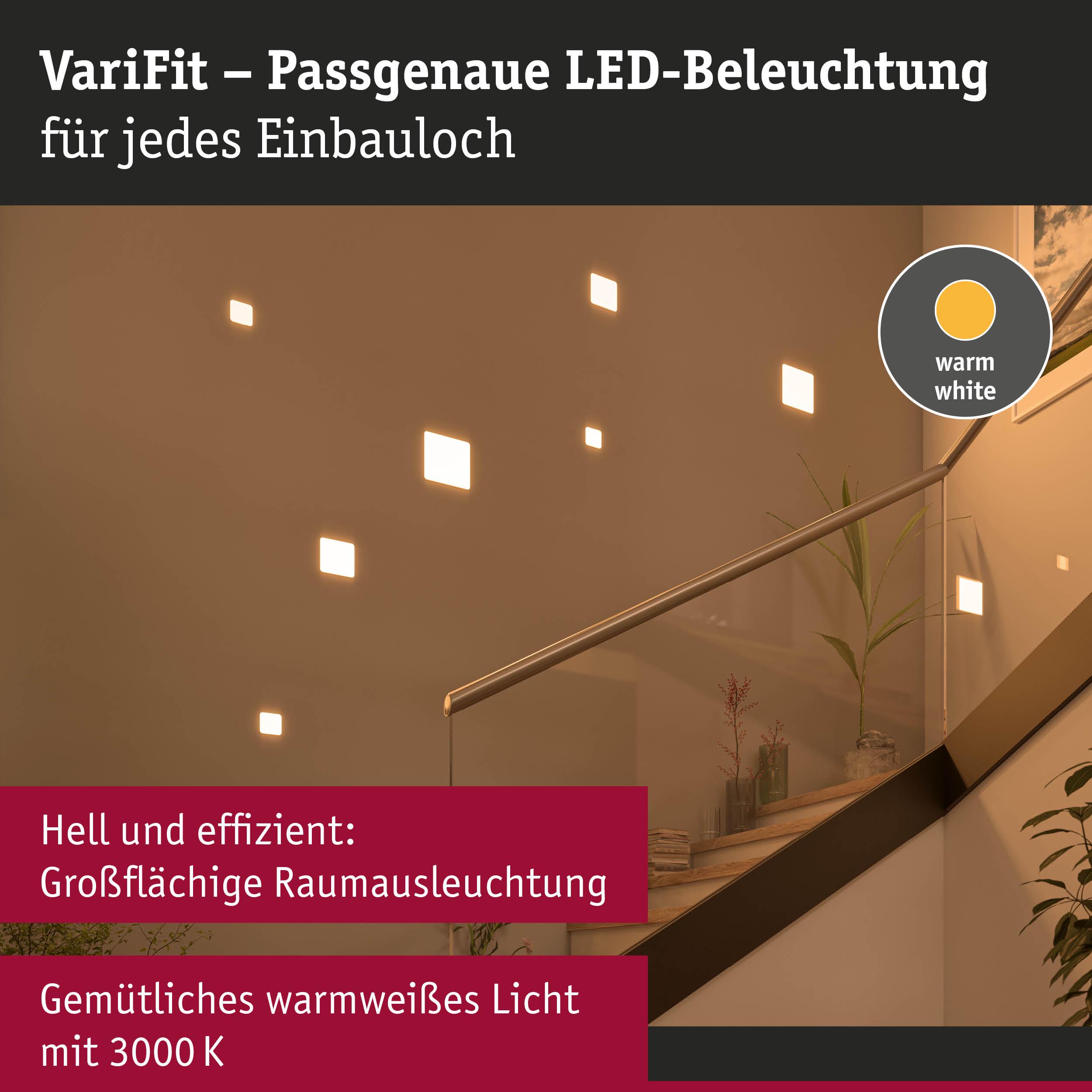 VariFit LED-Wandbeleuchtung in warmweiß für Treppenhaus mit quadratischen Leuchtflächen und effizienter Raumbeleuchtung