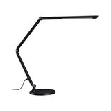 Black metal LED desk lamp with adjustable arm and round base for office lighting and workspace
