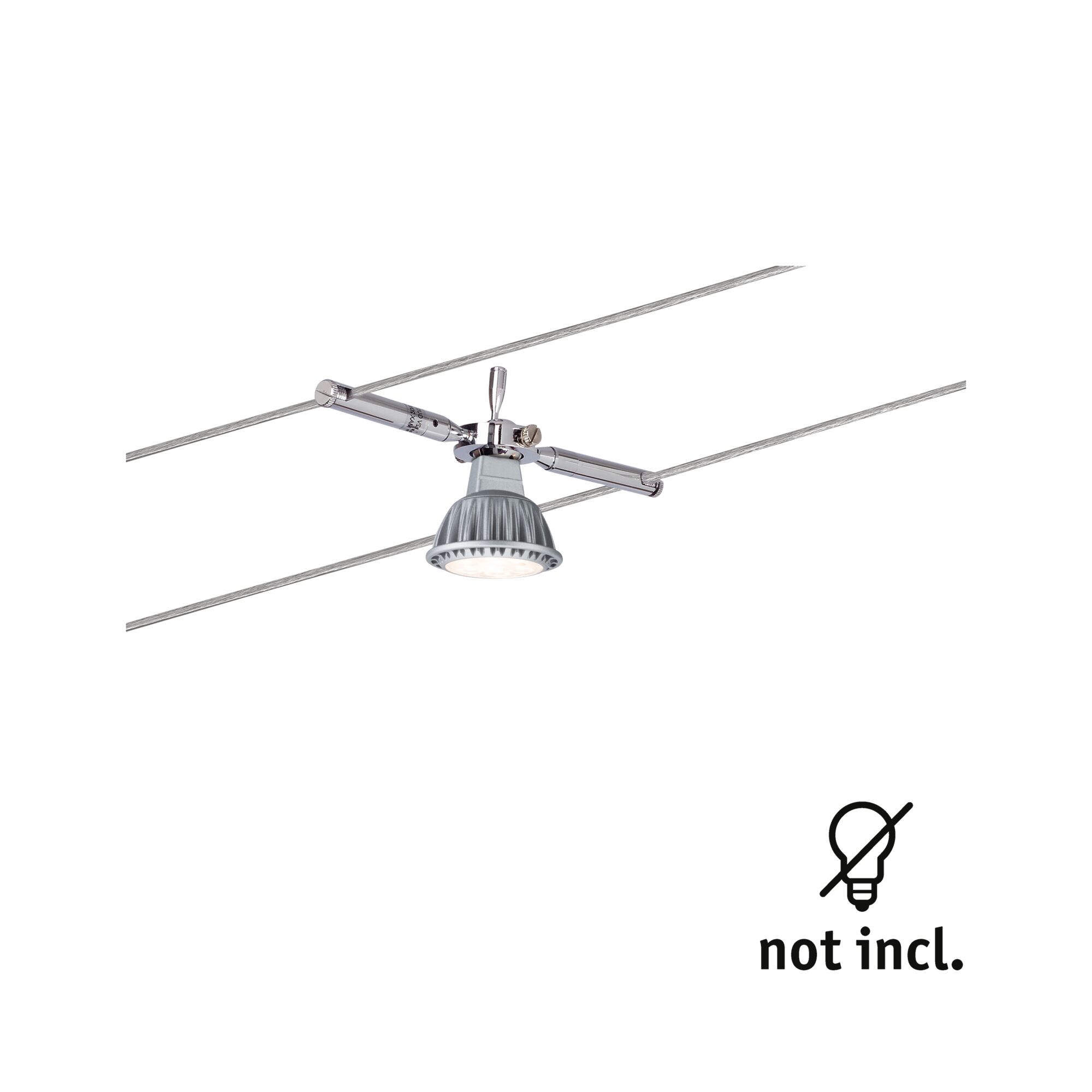 Modern grey metal cable spotlight with adjustable lamp head, LED bulb not included