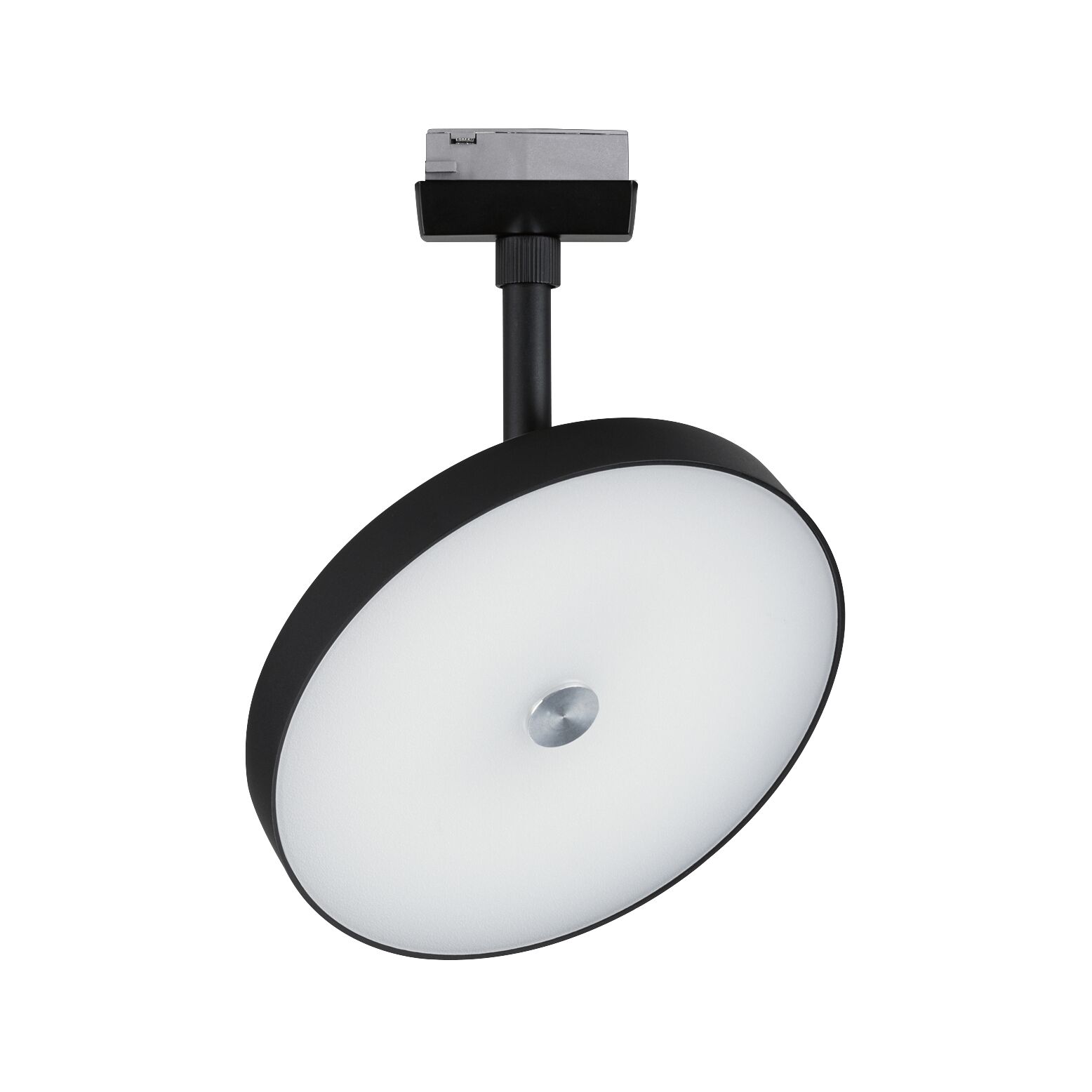 Rund sort LED-loftspot med hvid diffuser til moderne indendørs belysning
