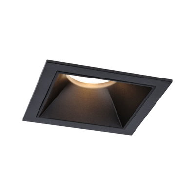 Black square metal LED recessed spotlight with warm white light for modern indoor lighting