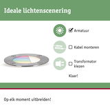 Ronde inbouwspot van roestvrij staal met gekleurd glas en montage-instructies voor lichtscène