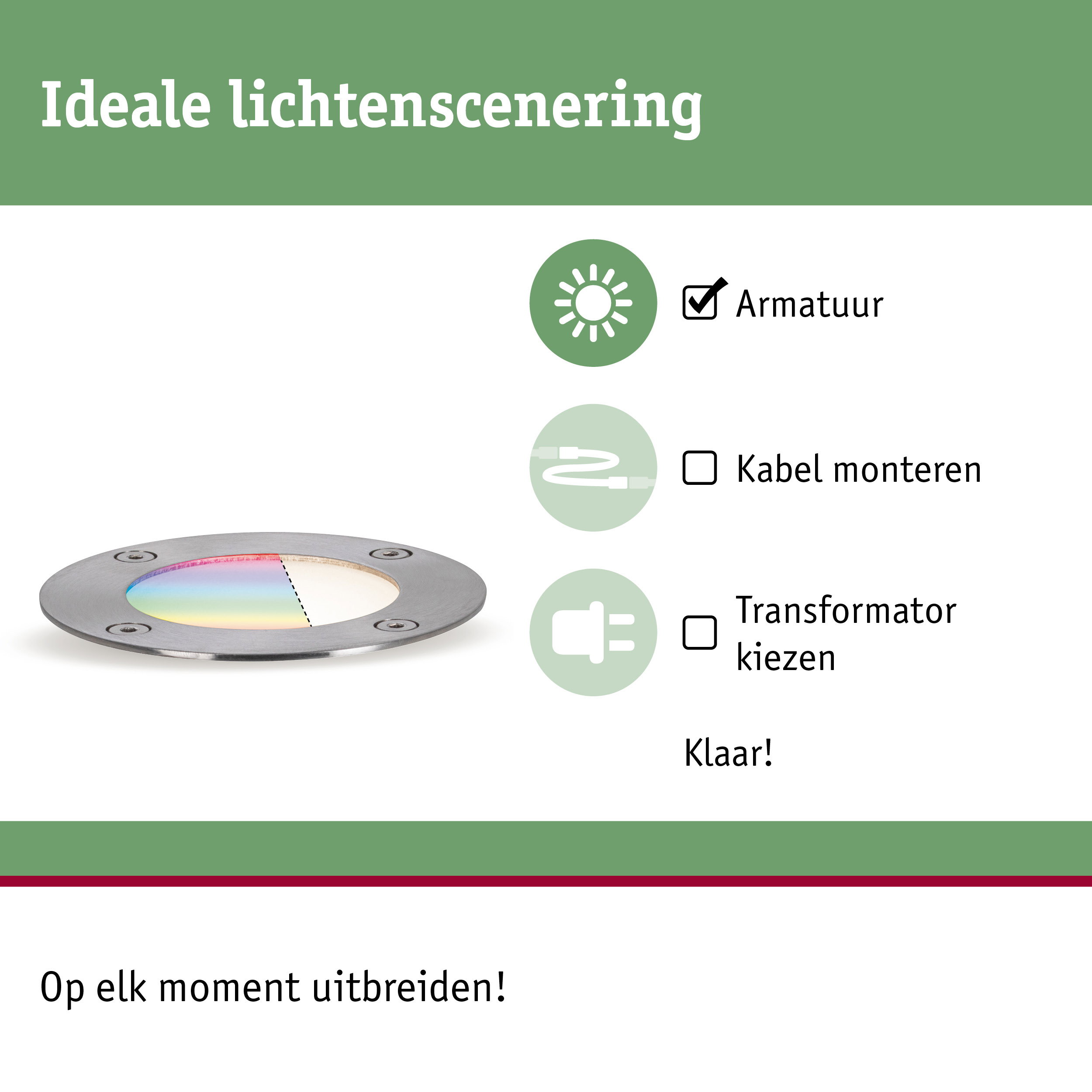 Ronde inbouwspot van roestvrij staal met kleurveranderend glas voor flexibele verlichting