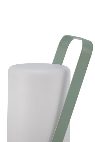 Modern LED outdoor light with white glass and green metal handle for garden lighting