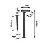 Zwarte metalen LED-buitenlamp met grondpin, 703 mm hoog, 30 cm kabel, 30° verstelbaar