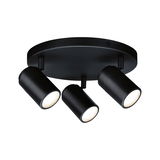 Black metal LED ceiling light with three adjustable spotlights for modern home lighting